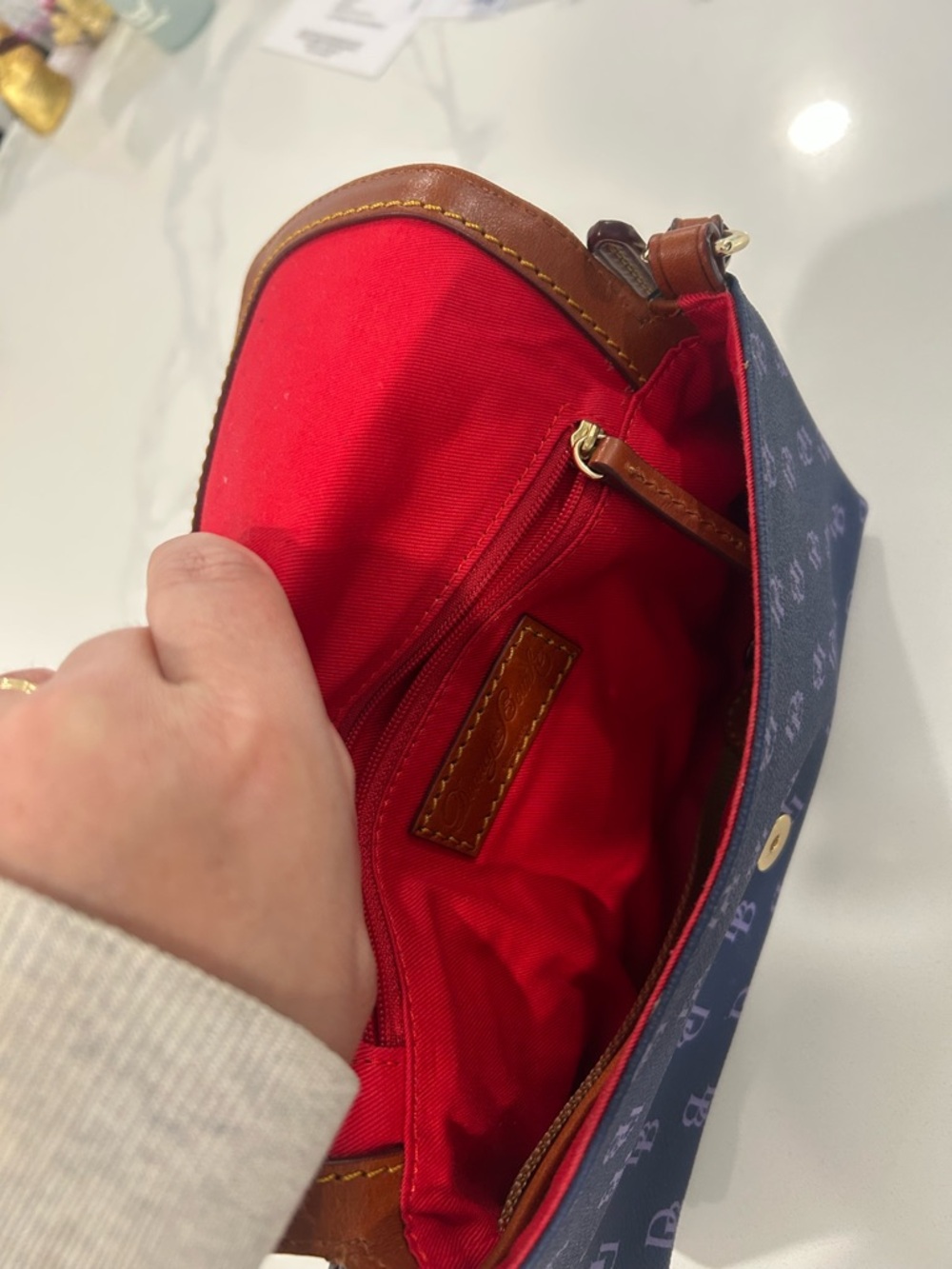 Dooney & Bourke Navy and Brown Logo Crossbody - Picture 6 of 6
